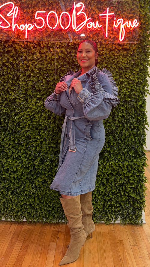 Ruffle Denim Trench Coat