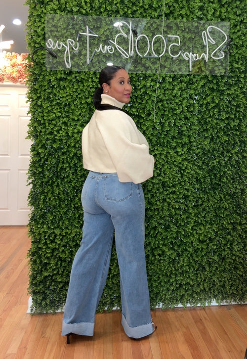 Cuff Hem Denim Jeans