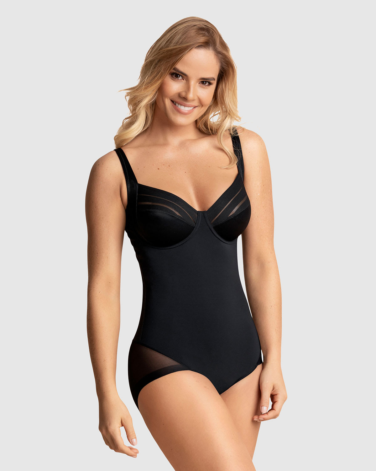 Fresh & Light with Mid-High Compression Bodysuit Shapewear Full Body Shaper  Open-Bust Capri 